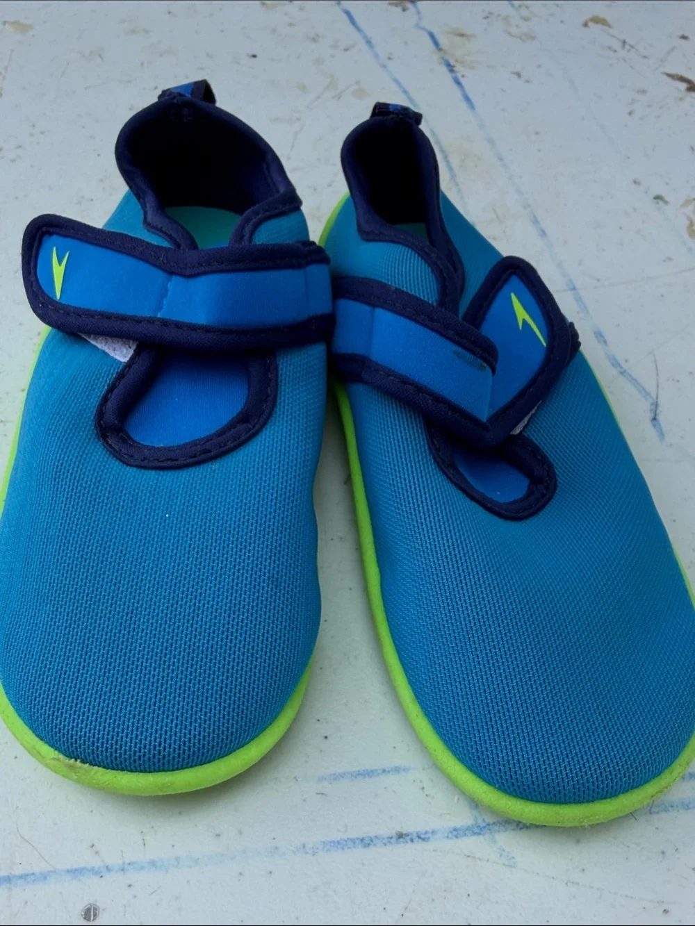 Speedo Blue & Neon Green Kids Water Socks with Navy Trim